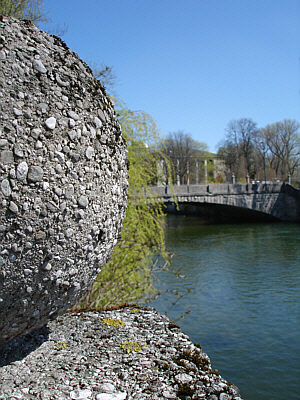 [ moss at a historical cement wall close to ariver ]