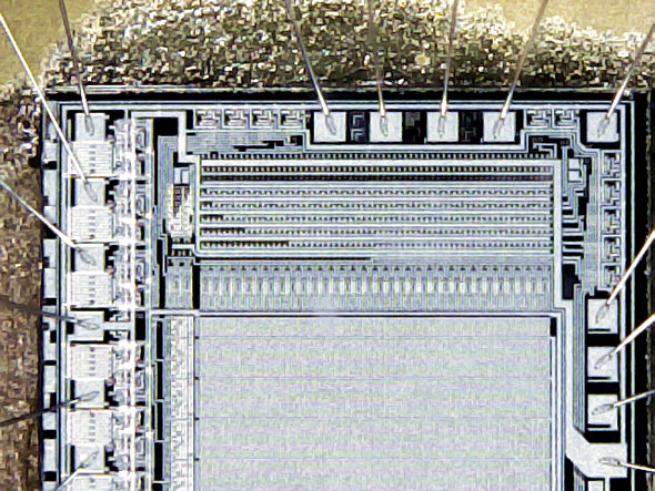 [ USB microscope (Ebay), demo image: computer chip, higher magnification ]